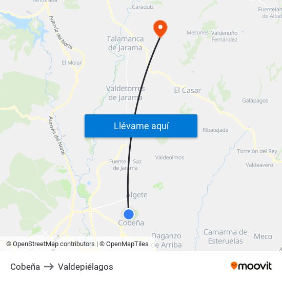 Cobeña to Valdepiélagos map