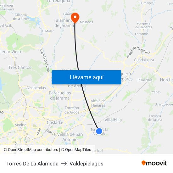 Torres De La Alameda to Valdepiélagos map