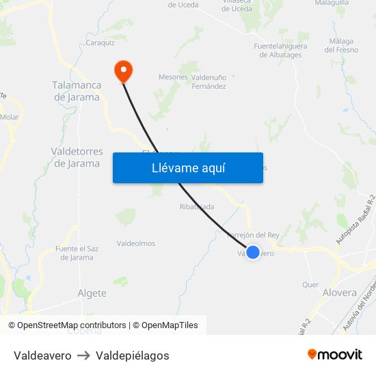 Valdeavero to Valdepiélagos map