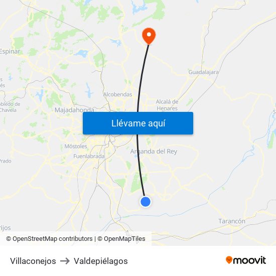 Villaconejos to Valdepiélagos map