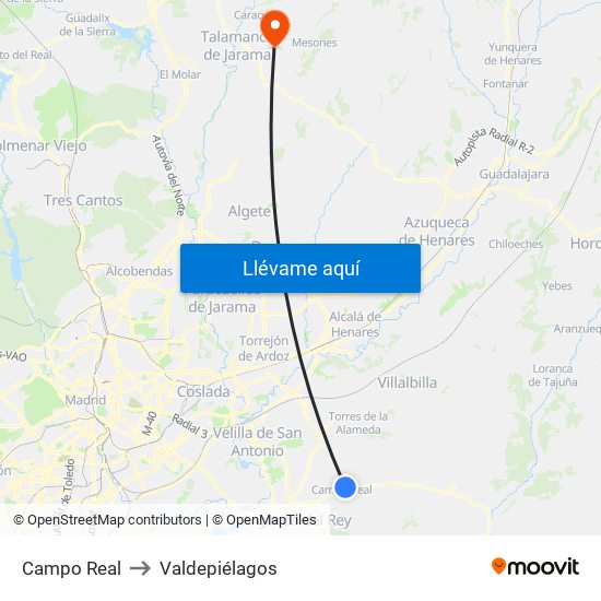 Campo Real to Valdepiélagos map