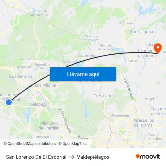 San Lorenzo De El Escorial to Valdepiélagos map