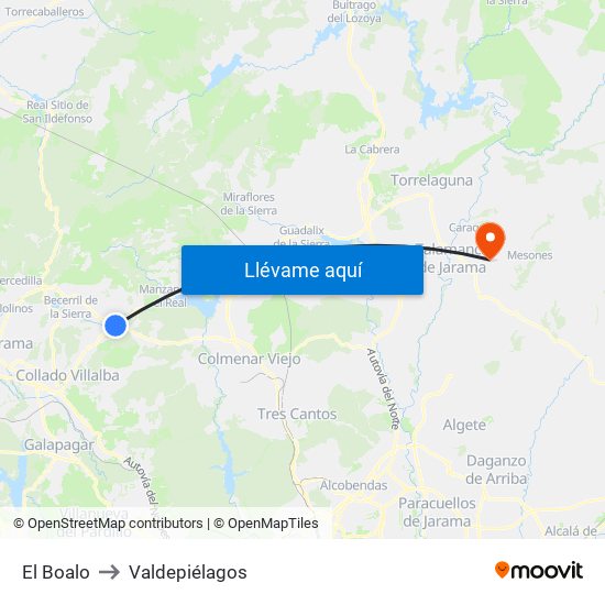 El Boalo to Valdepiélagos map