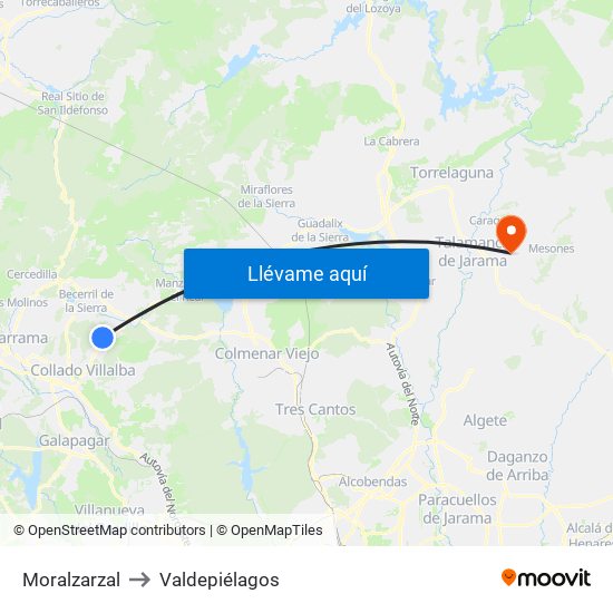 Moralzarzal to Valdepiélagos map