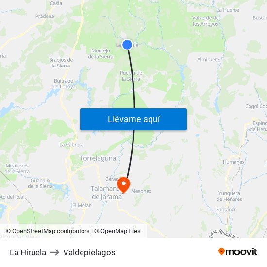 La Hiruela to Valdepiélagos map