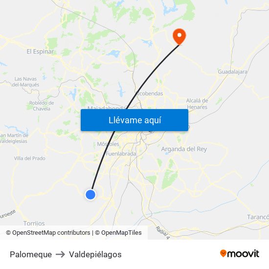 Palomeque to Valdepiélagos map