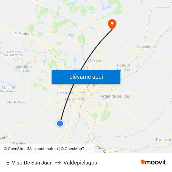 El Viso De San Juan to Valdepiélagos map