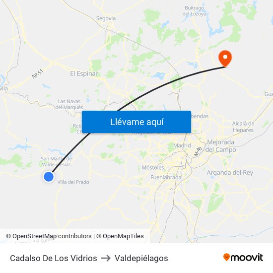 Cadalso De Los Vidrios to Valdepiélagos map