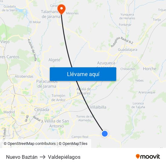 Nuevo Baztán to Valdepiélagos map