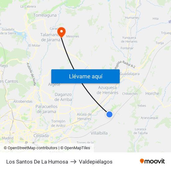 Los Santos De La Humosa to Valdepiélagos map