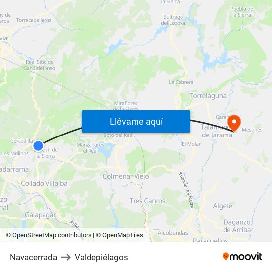 Navacerrada to Valdepiélagos map
