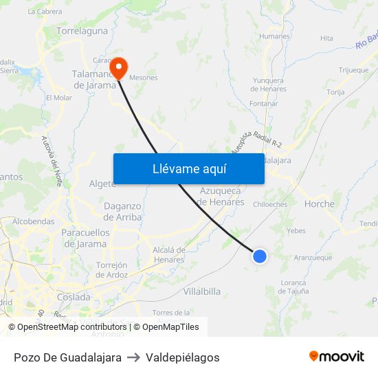 Pozo De Guadalajara to Valdepiélagos map