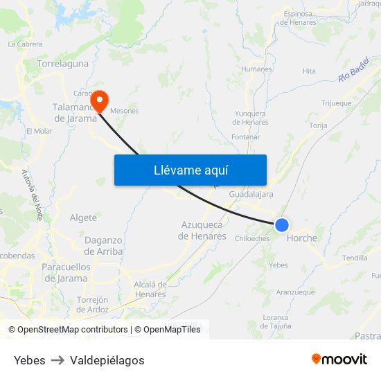 Yebes to Valdepiélagos map