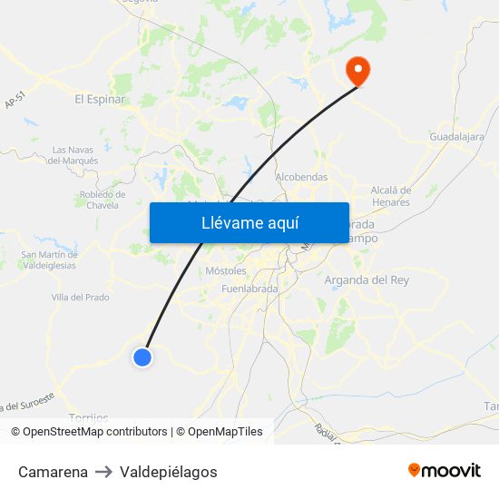 Camarena to Valdepiélagos map