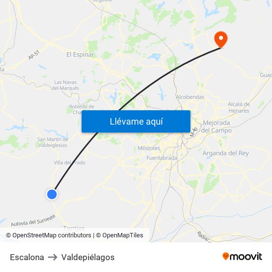 Escalona to Valdepiélagos map