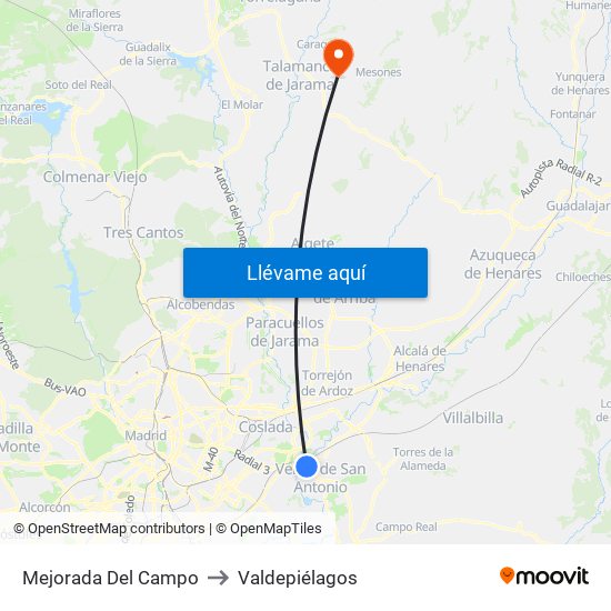 Mejorada Del Campo to Valdepiélagos map