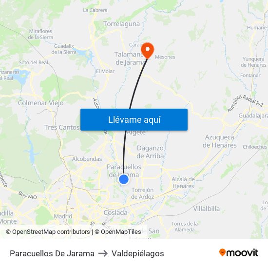 Paracuellos De Jarama to Valdepiélagos map