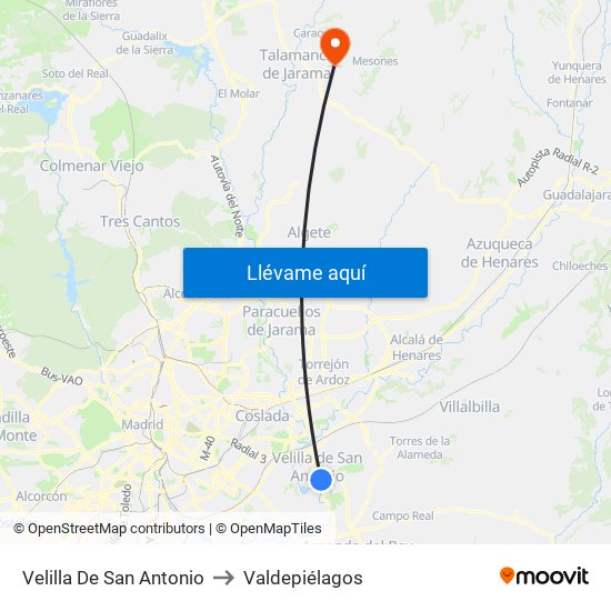 Velilla De San Antonio to Valdepiélagos map