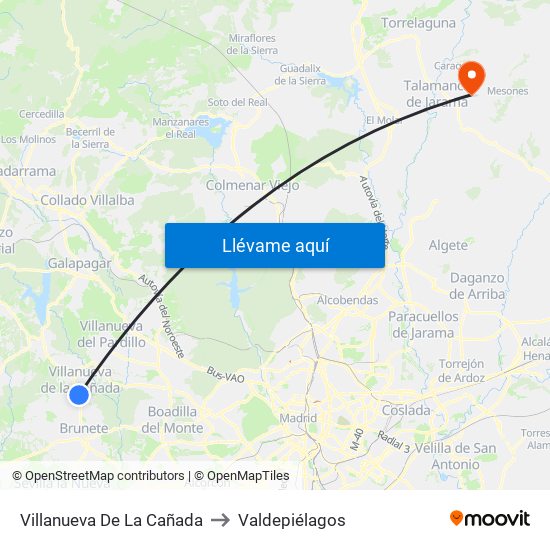 Villanueva De La Cañada to Valdepiélagos map