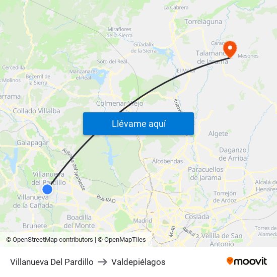 Villanueva Del Pardillo to Valdepiélagos map