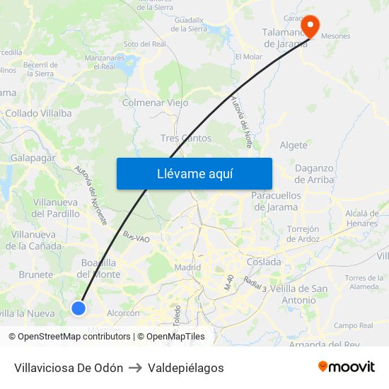 Villaviciosa De Odón to Valdepiélagos map