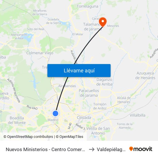 Nuevos Ministerios - Centro Comercial to Valdepiélagos map