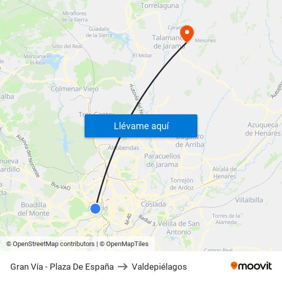 Gran Vía - Plaza De España to Valdepiélagos map