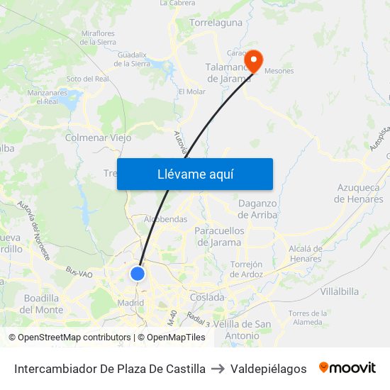 Intercambiador De Plaza De Castilla to Valdepiélagos map