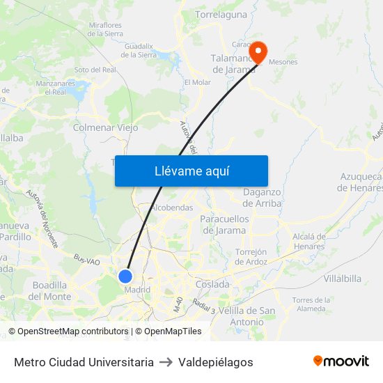 Metro Ciudad Universitaria to Valdepiélagos map