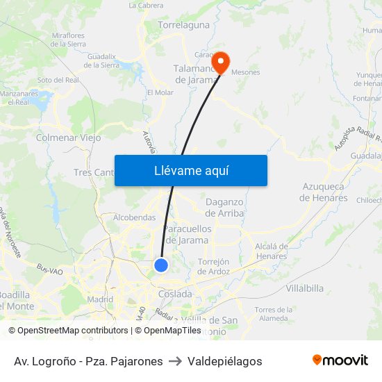 Av. Logroño - Pza. Pajarones to Valdepiélagos map