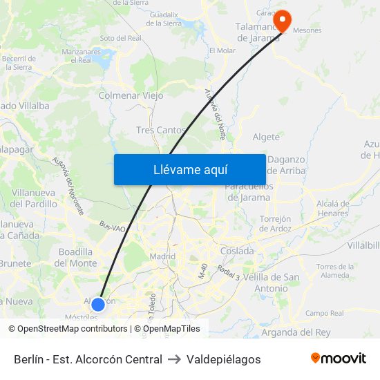 Berlín - Est. Alcorcón Central to Valdepiélagos map