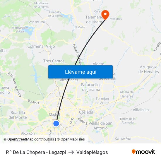 P.º De La Chopera - Legazpi to Valdepiélagos map