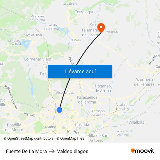 Fuente De La Mora to Valdepiélagos map