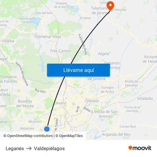 Leganés to Valdepiélagos map