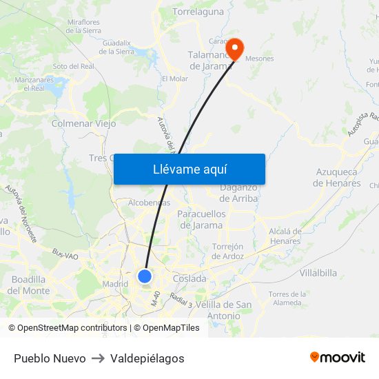 Pueblo Nuevo to Valdepiélagos map