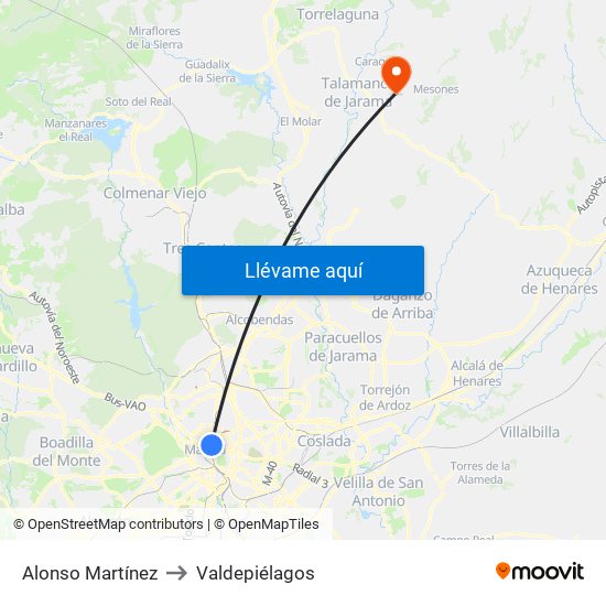Alonso Martínez to Valdepiélagos map