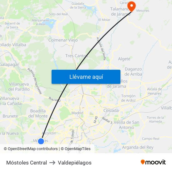 Móstoles Central to Valdepiélagos map