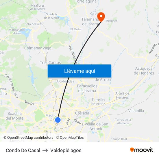 Conde De Casal to Valdepiélagos map