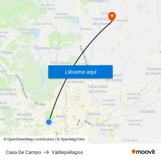 Casa De Campo to Valdepiélagos map