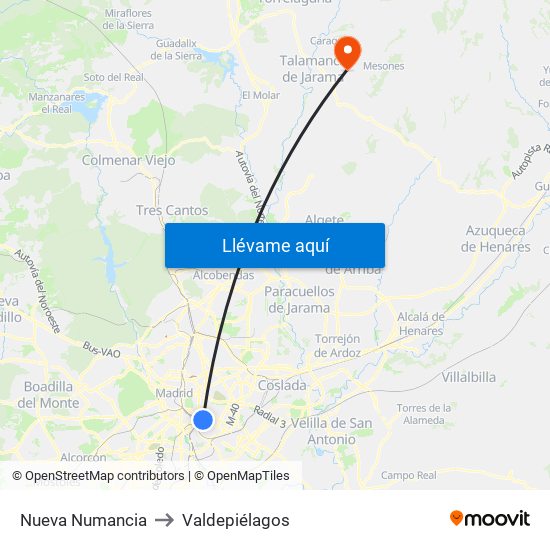 Nueva Numancia to Valdepiélagos map