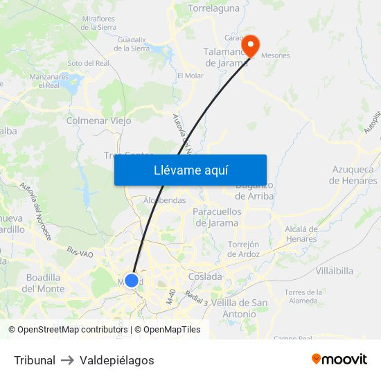 Tribunal to Valdepiélagos map