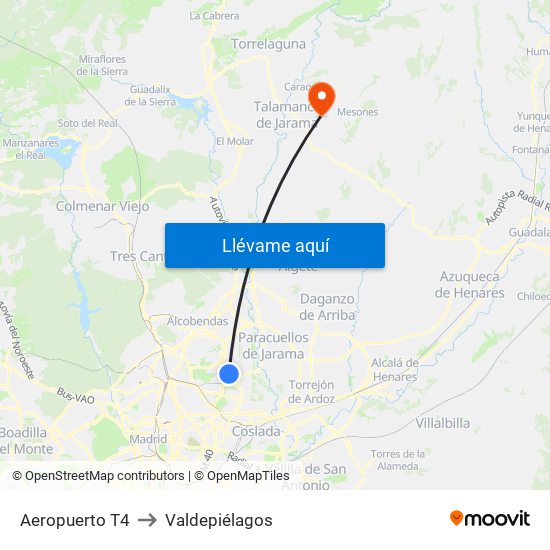 Aeropuerto T4 to Valdepiélagos map