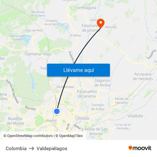 Colombia to Valdepiélagos map