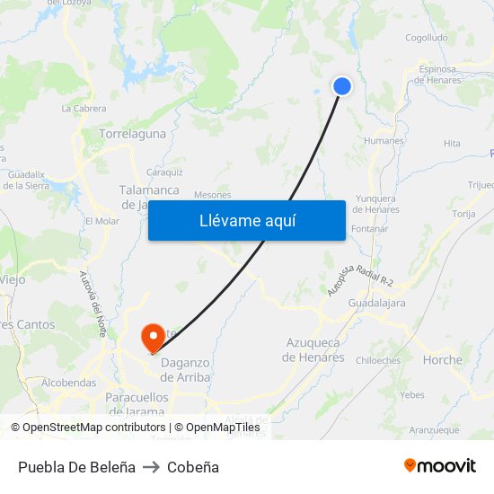 Puebla De Beleña to Cobeña map