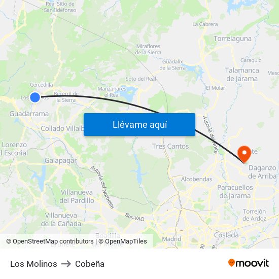 Los Molinos to Cobeña map