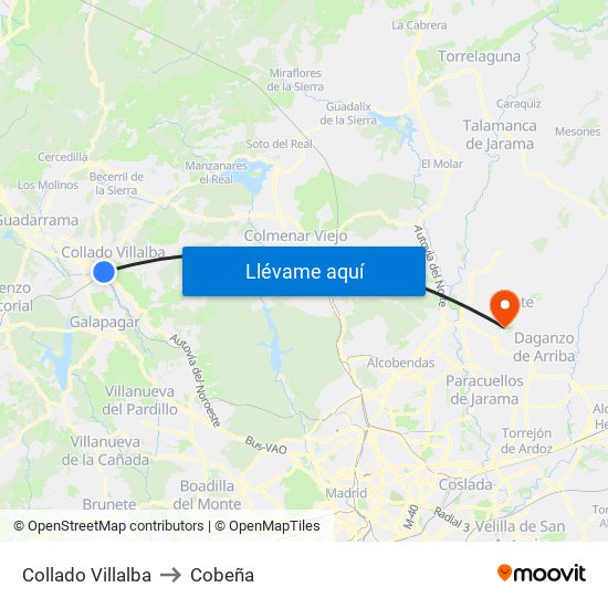 Collado Villalba to Cobeña map