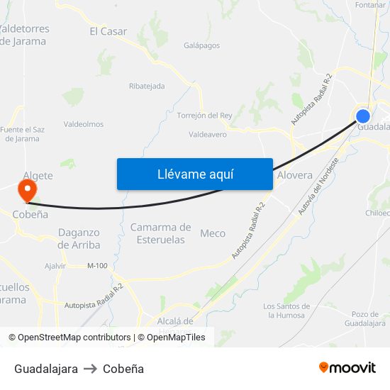 Guadalajara to Cobeña map