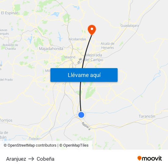Aranjuez to Cobeña map
