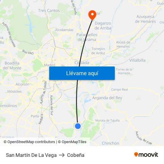 San Martín De La Vega to Cobeña map