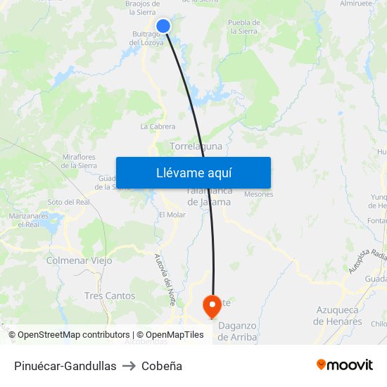 Pinuécar-Gandullas to Cobeña map